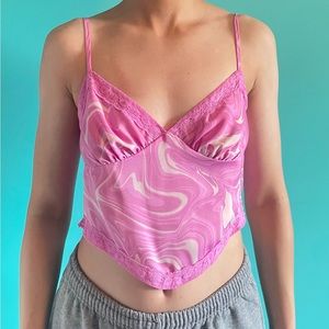 Pink and White Swirl Tank with a Lace Boarder